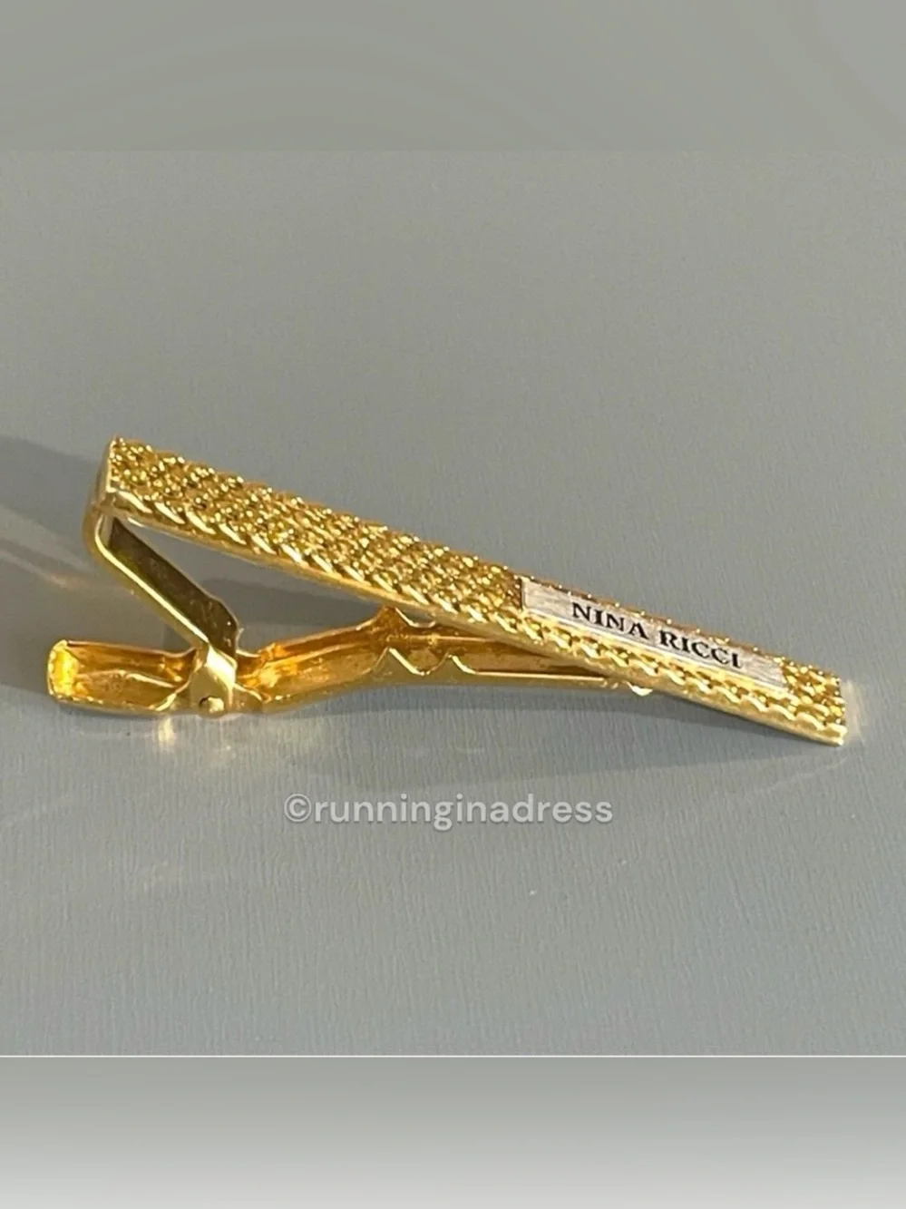 VTG Nina Ricci Paris Crosshatch Gold & Silver Tie Clip Bar Germany 2.5